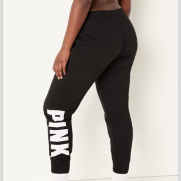 PINK Victoria’s Secret Everyday Lounge Relaxed Joggers Sz Small Black Logo - Picture 1 of 15